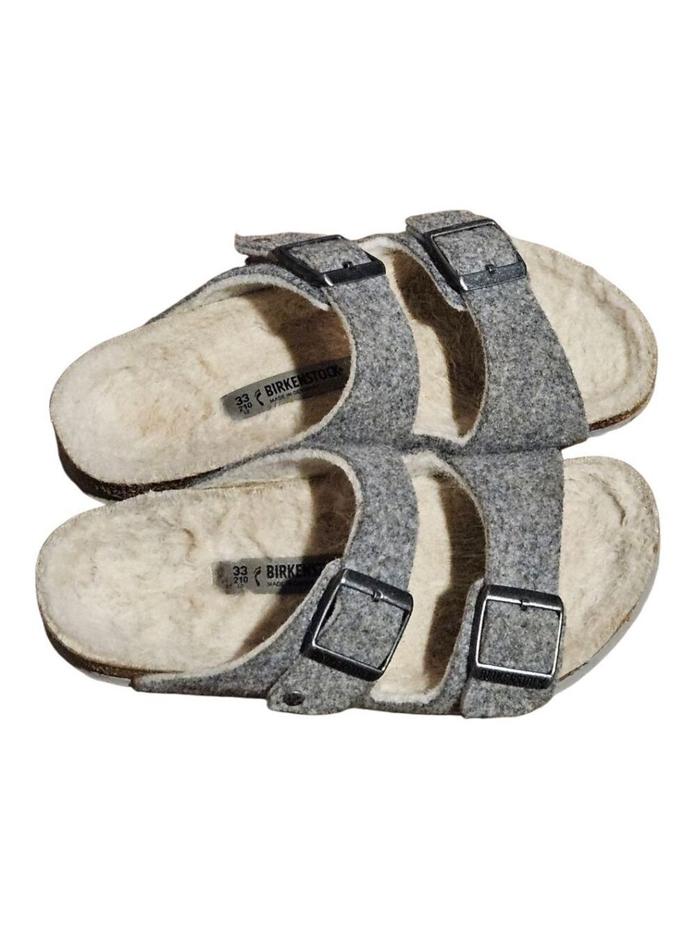 Kids' Birkenstock Grey Beige Shearling Lined Sandals US 2 (Little Girl) - Picture 5 of 15
